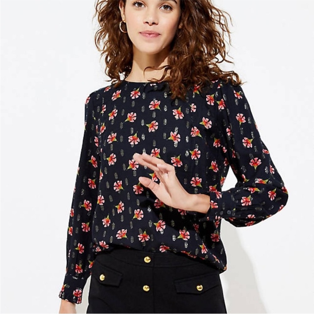 LOFT Floral Puff Sleeve Blouse